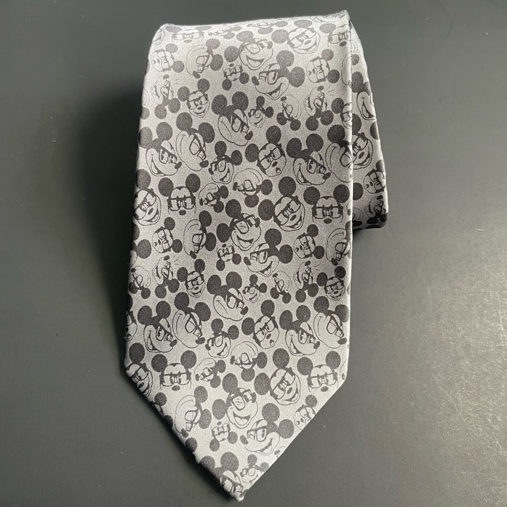 Original Disney Parks Silk Neck Tie Mickey Mouse With Glasses - 60"
